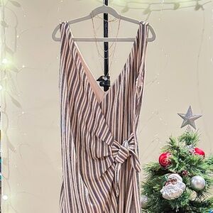 H&M Striped Wrap Midi Dress| Holiday Casual, Brunch, Work Party- Size Small